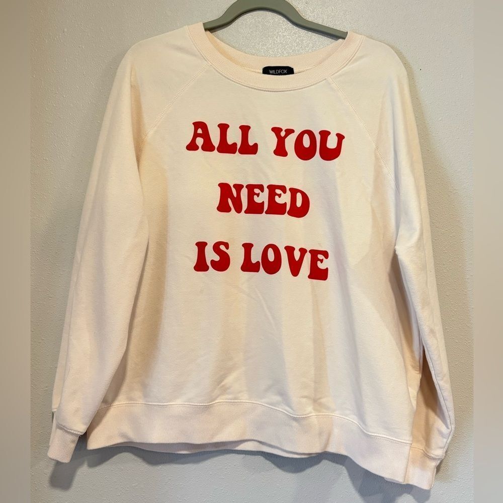 Valentines Wildfox Sommers All You Need Is Love Raglan Sweatshirt Cream Graphic